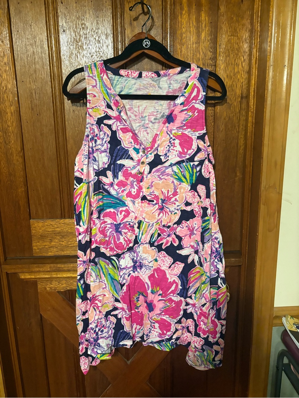 Lilly Pulitzer Floral Sleeveless V-Neck Dress in Navy, Pink, Green